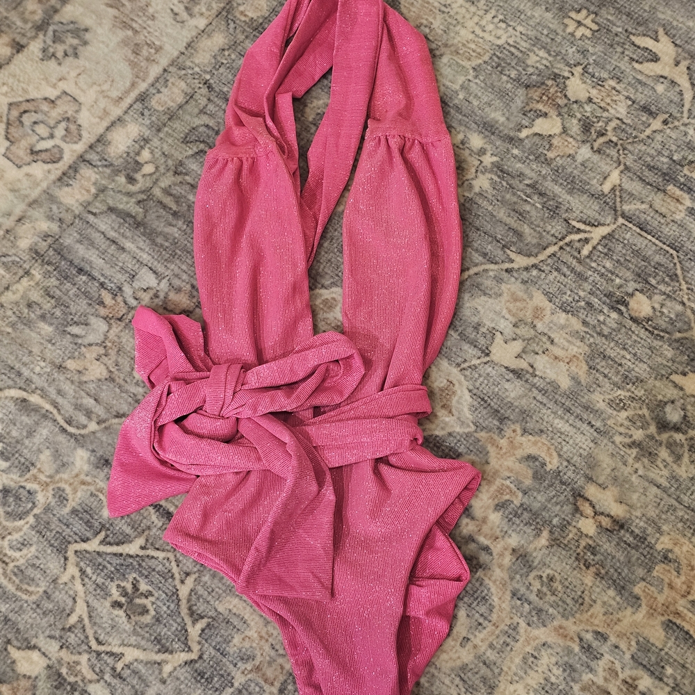 thirty-one Shimmering Hot Pink Halter One-Piece Swimsuit